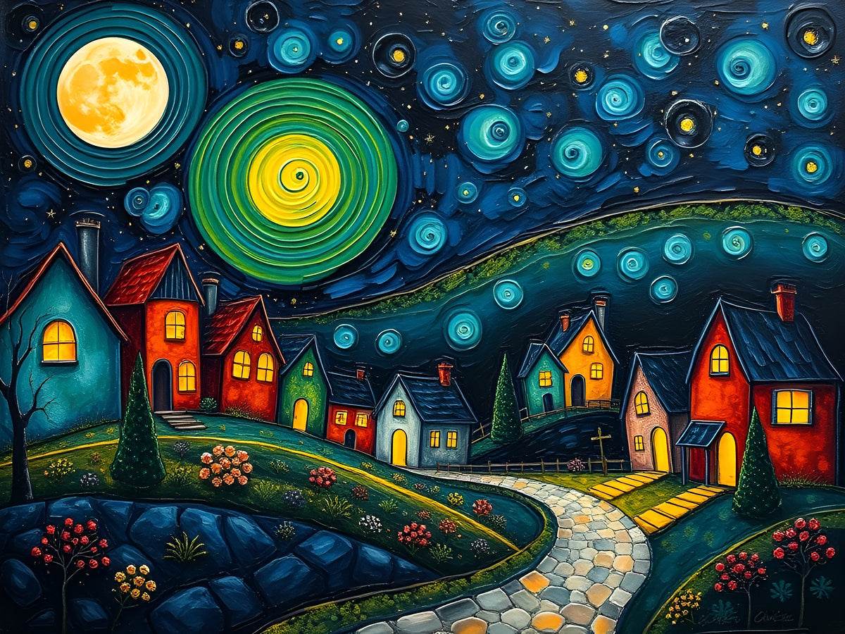 Dreamlike Village - Neo-Post-Impressionist-Cosmic-Hypnotic - Esmonbijouart