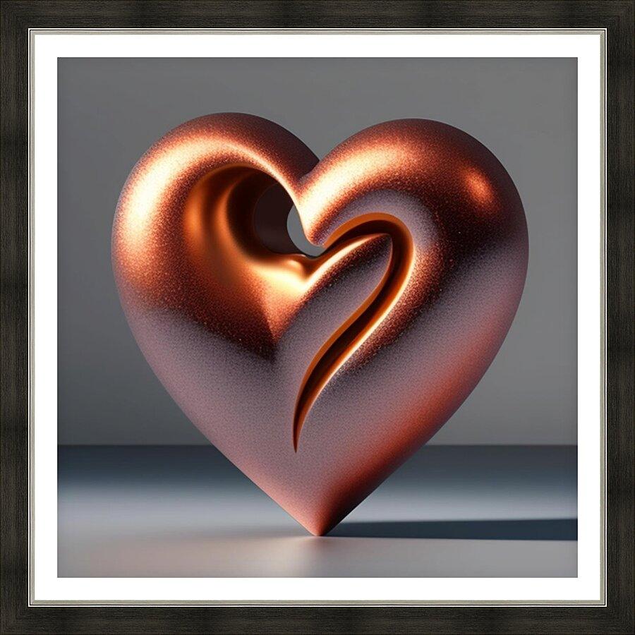 Framed sculptural heart wall art in copper rose gold metallic with hollow cutout