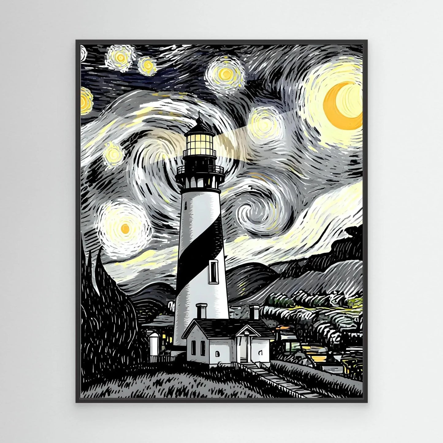 Lighthouse Under Starry Sky - Esmonbijouart