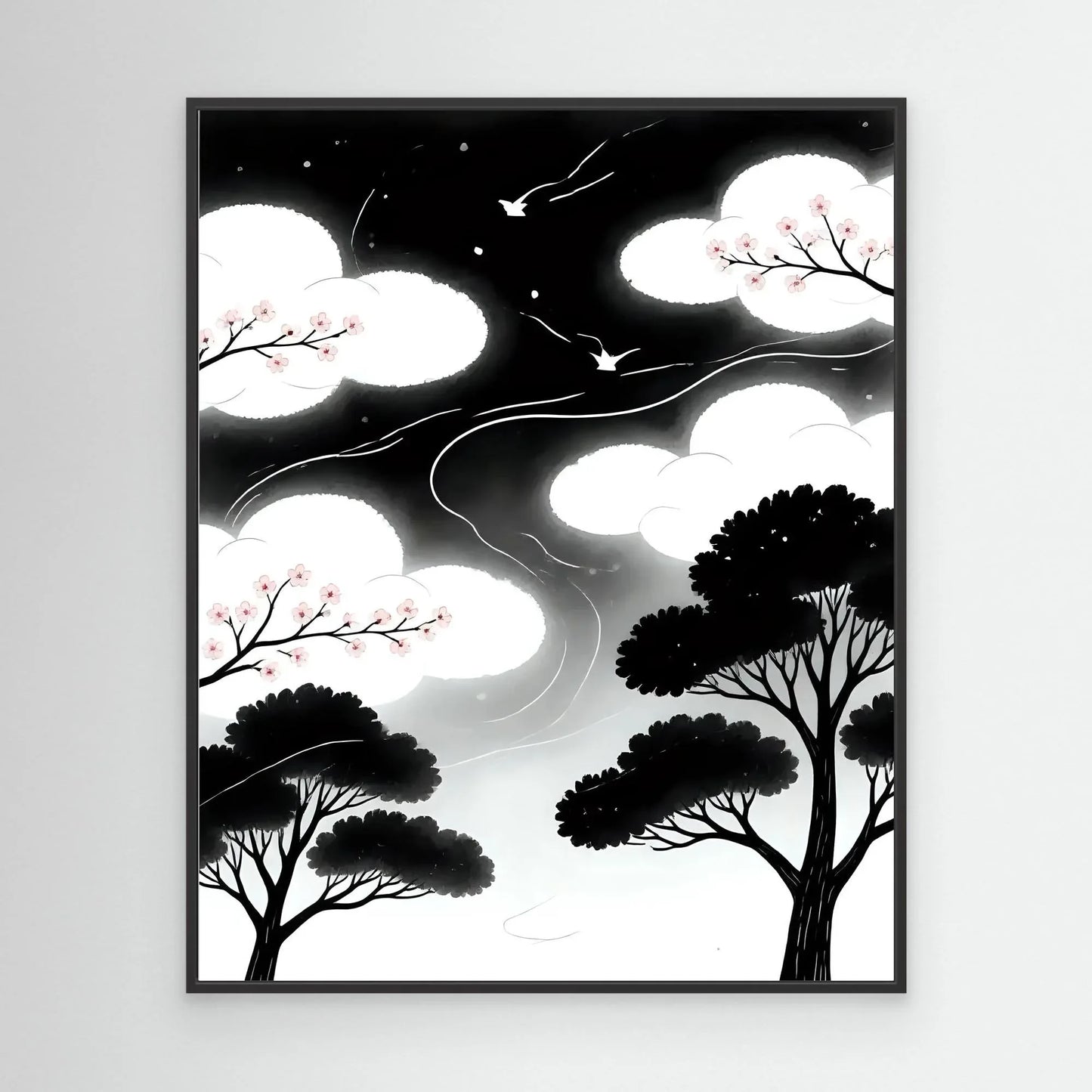Surreal Night Trees and Clouds - Dramatic-Black-White-Dreamlike - Esmonbijouart