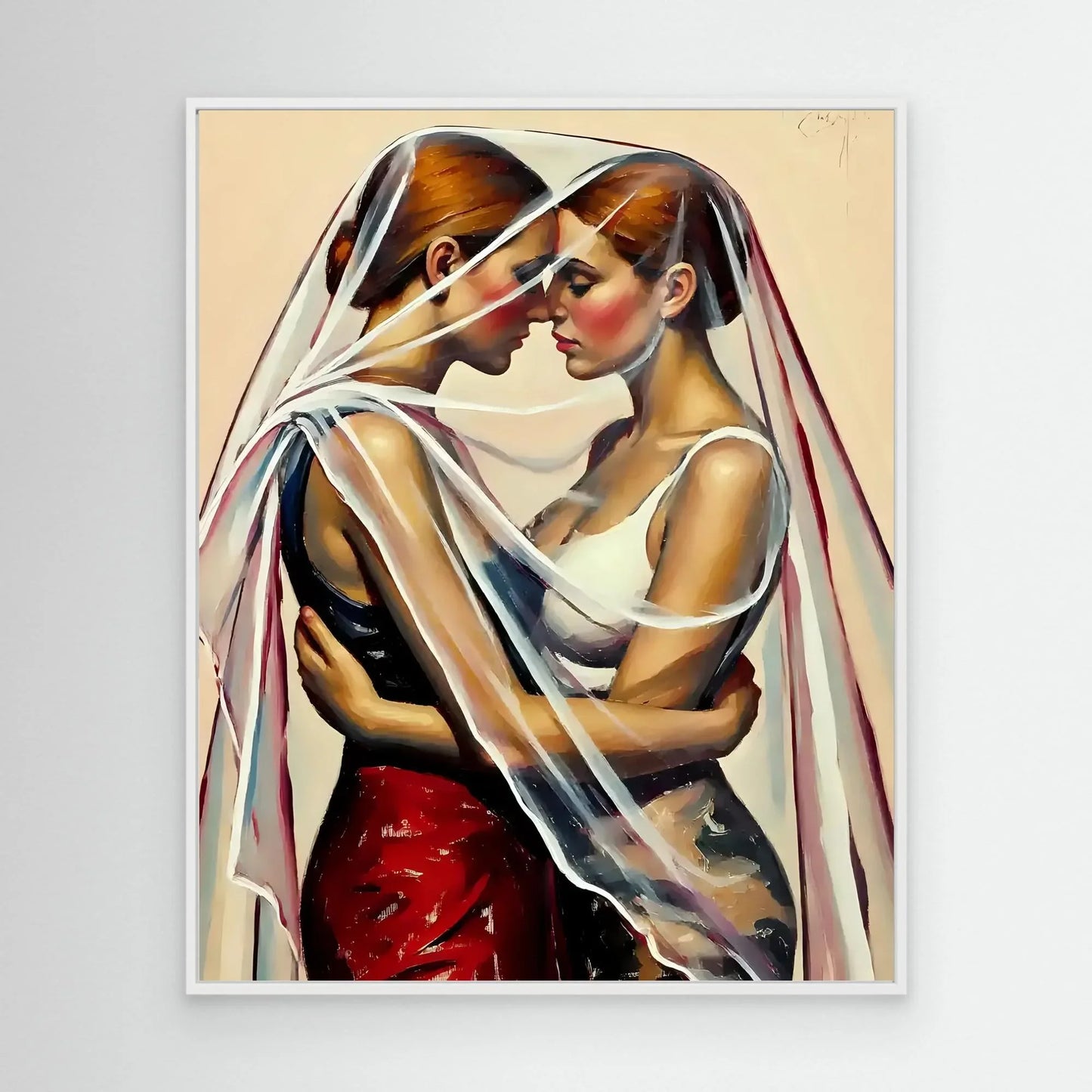 Two Women Embracing Under Veil - Esmonbijouart