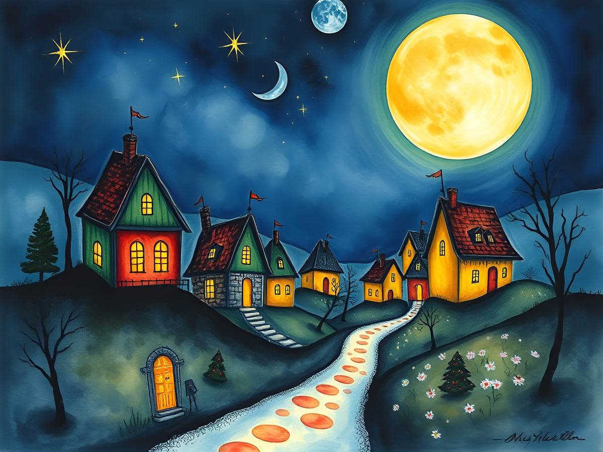 Dreamlike Village 9 - Contemporary-Fairy-Tale-Art-Enchanted-Moonlit - Esmonbijouart 