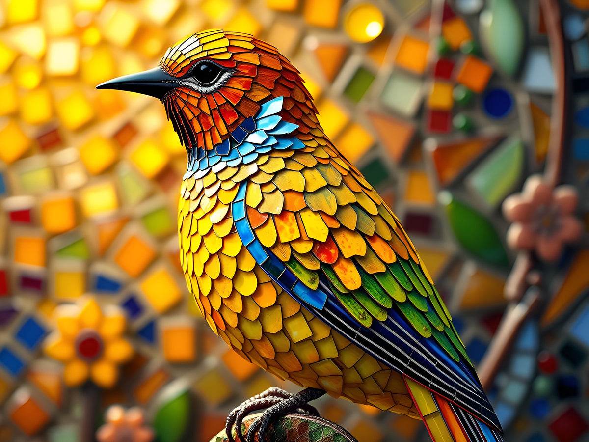 Bird Stained Glass 3 - Art Nouveau-Decorative-Vibrant-Detailed - Esmonbijouart 