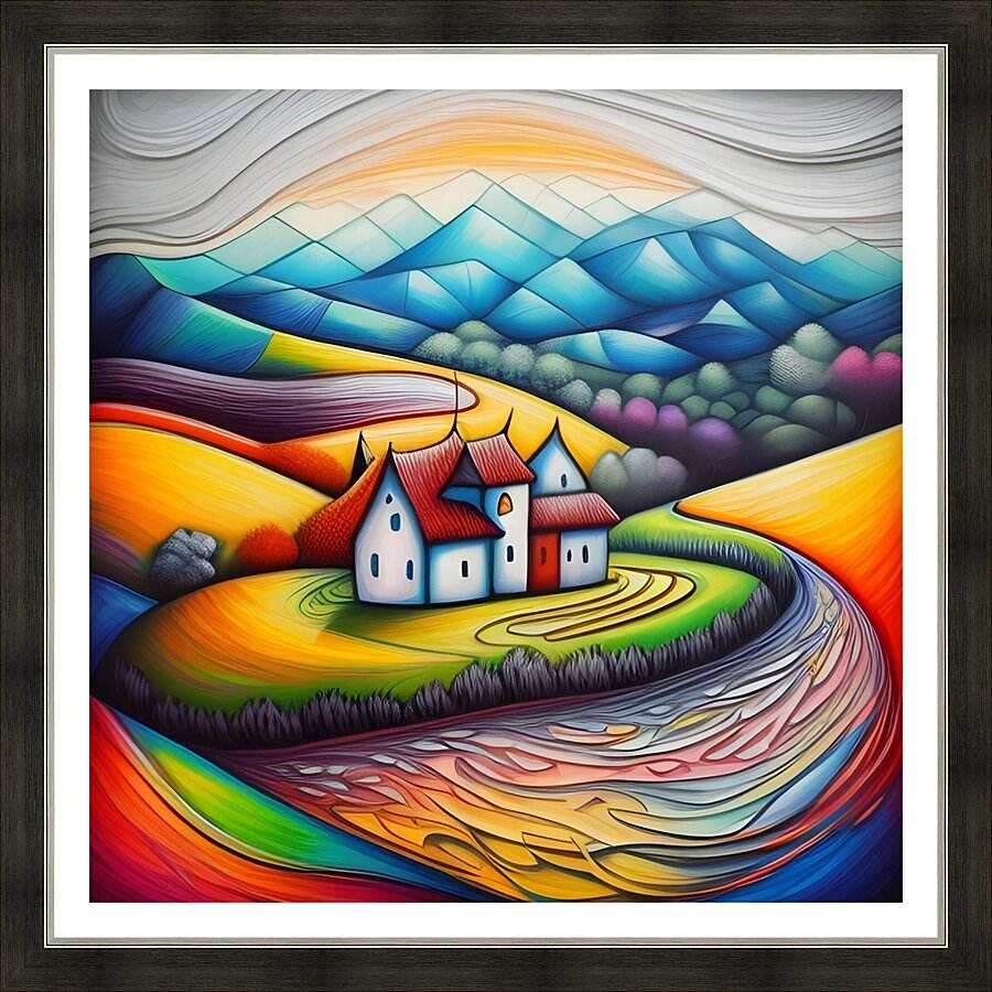 Art 452 - Op-Art-Surrealism-Village-Hypnotic-Colorful - Esmonbijouart 