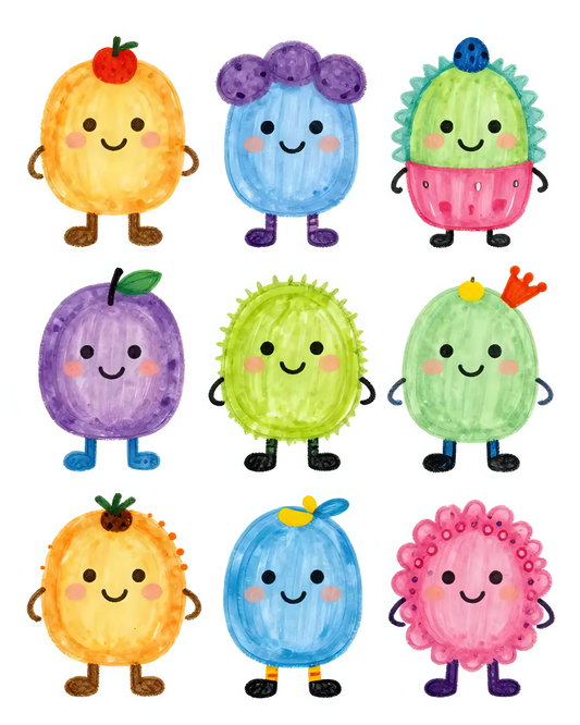 Colorful Cartoon Fruit Characters Digital product