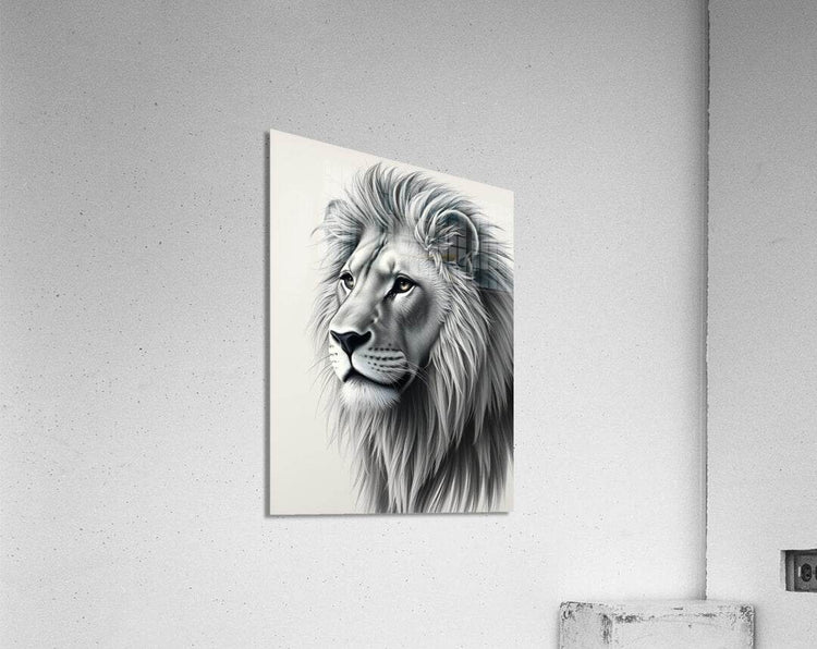 Lion portrait print, black-and-white square canvas with detailed lion face