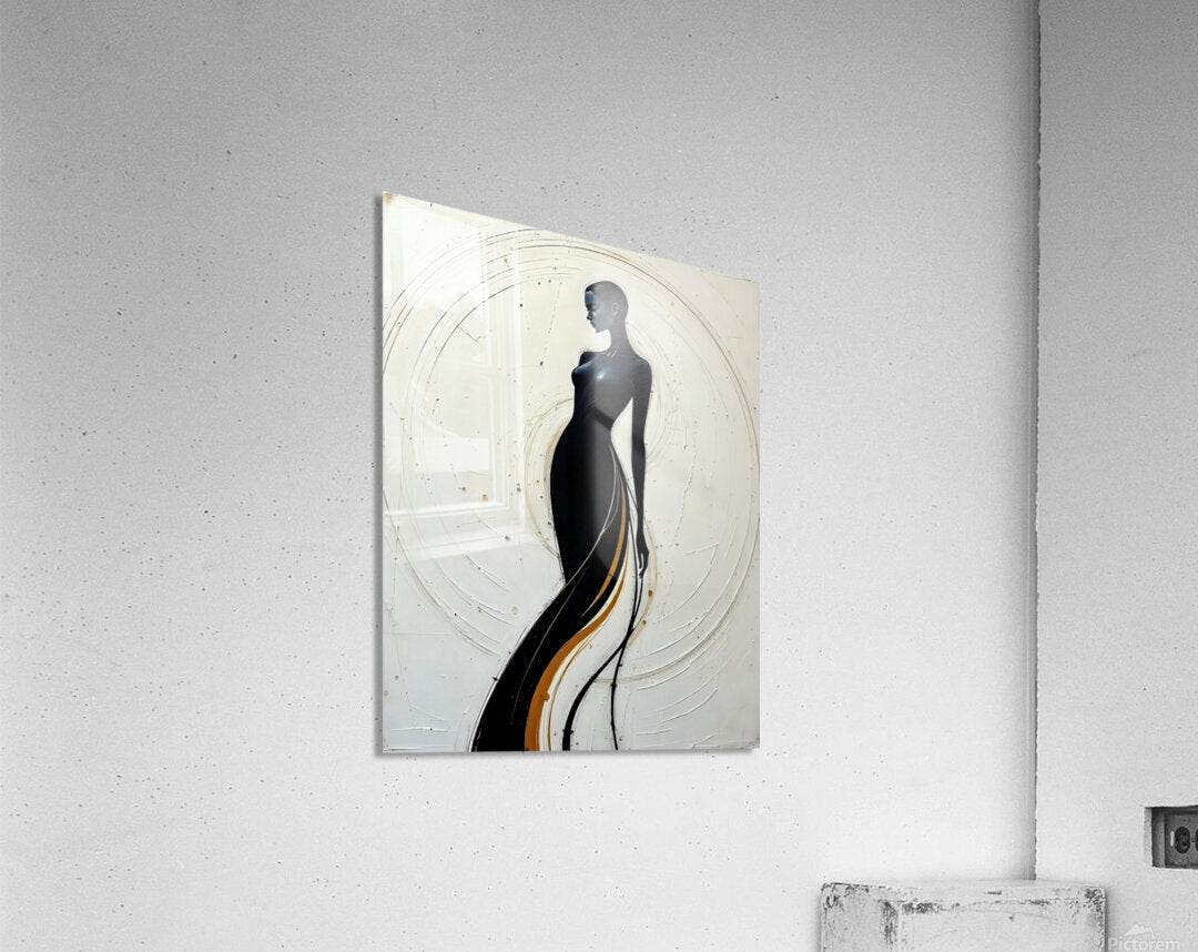Sculptural figure canvas print with a black woman silhouette profile and gold accent stripe.