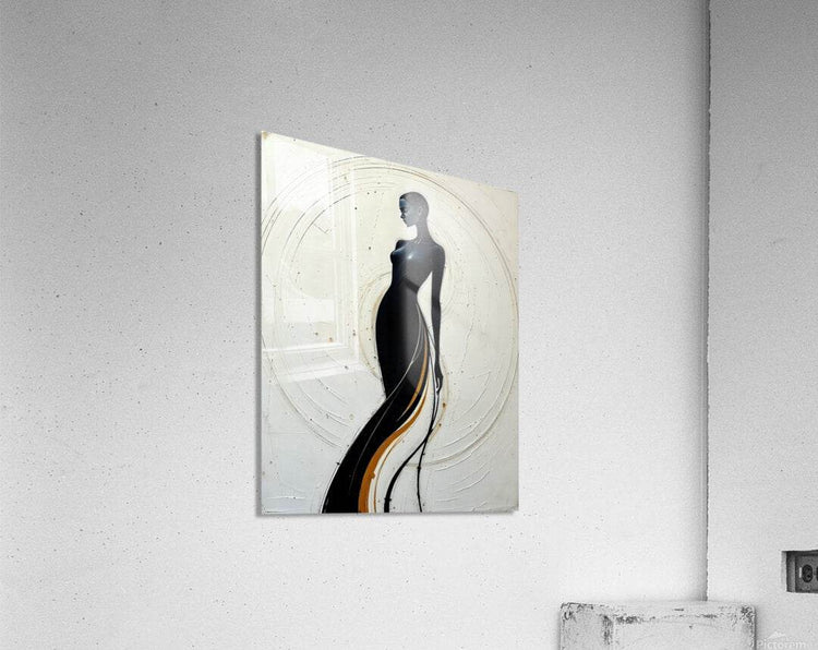 Sculptural figure canvas print with a black woman silhouette profile and gold accent stripe.