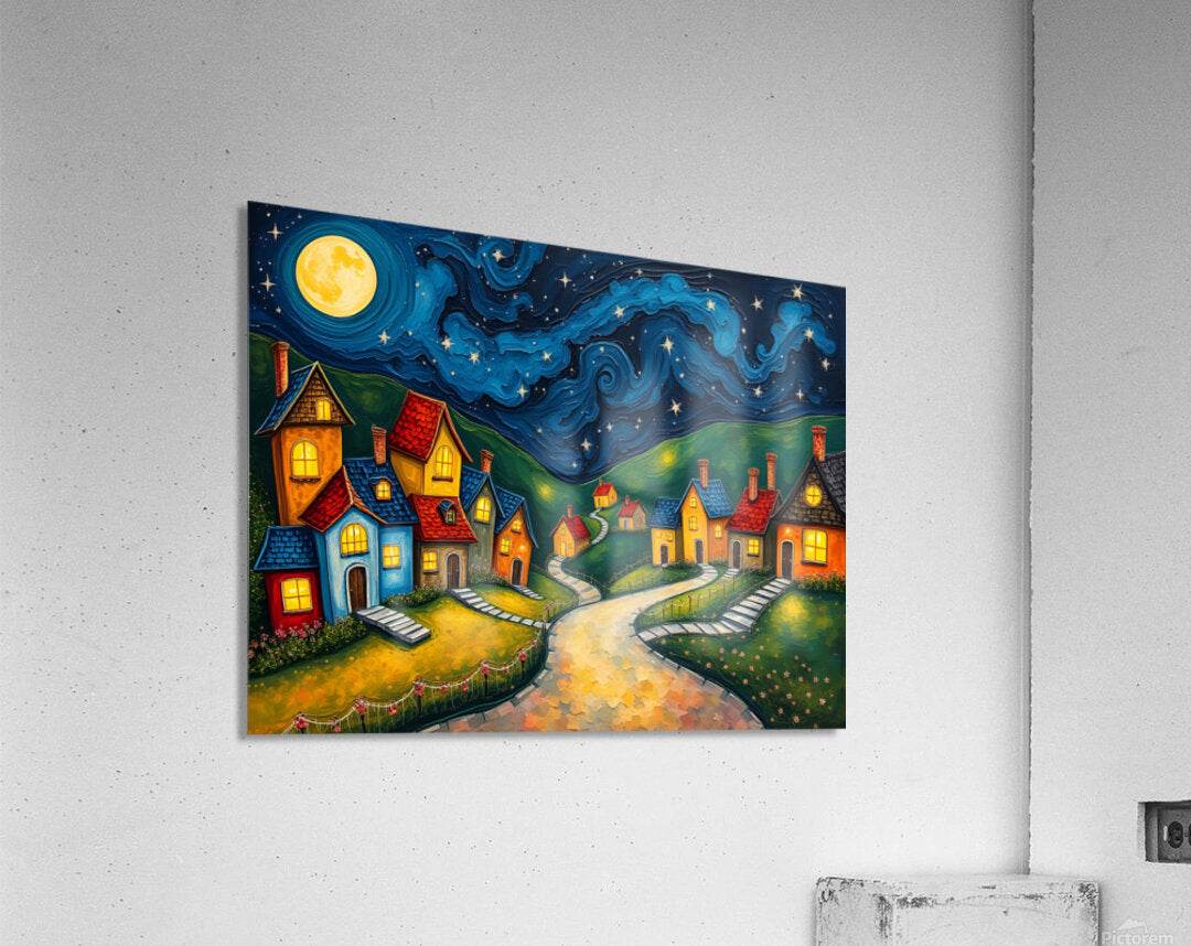 Dreamlike Village 4 - Post-Impressionist-Folk-Art-Nocturnal-Magical - Esmonbijouart 