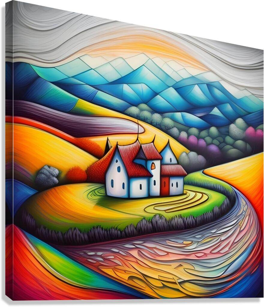 Art 452 - Op-Art-Surrealism-Village-Hypnotic-Colorful - Esmonbijouart 