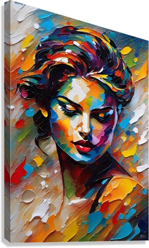 Colorful abstract portrait wall art print, stylized woman face in vibrant brushstrokes