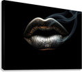 Metallic silver lips art with smoky curl, close-up on dark canvas