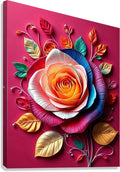 Dimensional paper-quilled rose canvas with multicolor curled petals and leaves