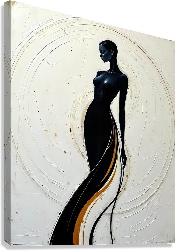Sculptural figure wall art with a black woman silhouette profile and gold accent stripe.