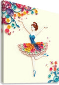 Quilled paper ballerina canvas art with blue tutu and colorful curled paper flowers