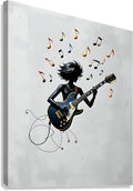 Rock guitarist wall art print with electric guitar and floating music notes