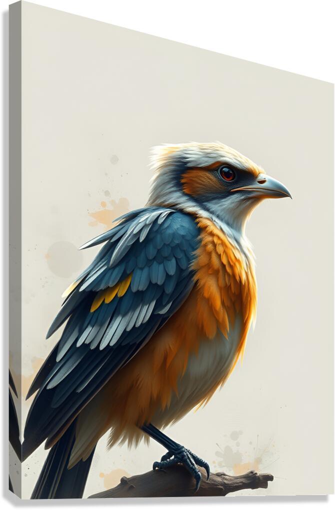 Realistic blue and orange bird portrait art print