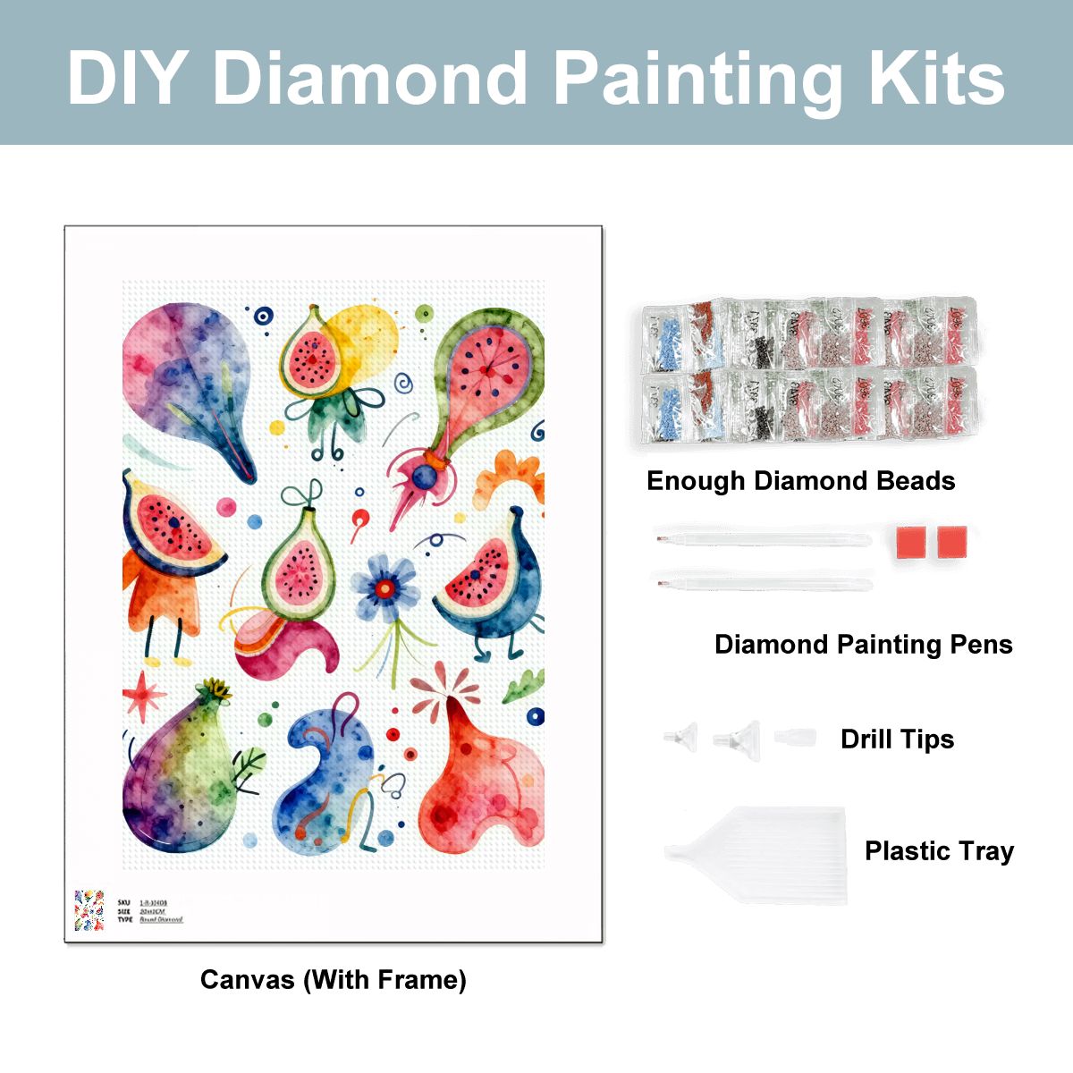 Colorful Abstract Fruit and Shapes – DIY Diamond Painting Kit (No Frame)