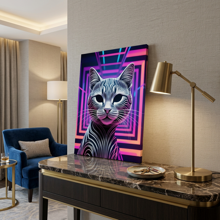 Futuristic Neon Cat în decor elegant