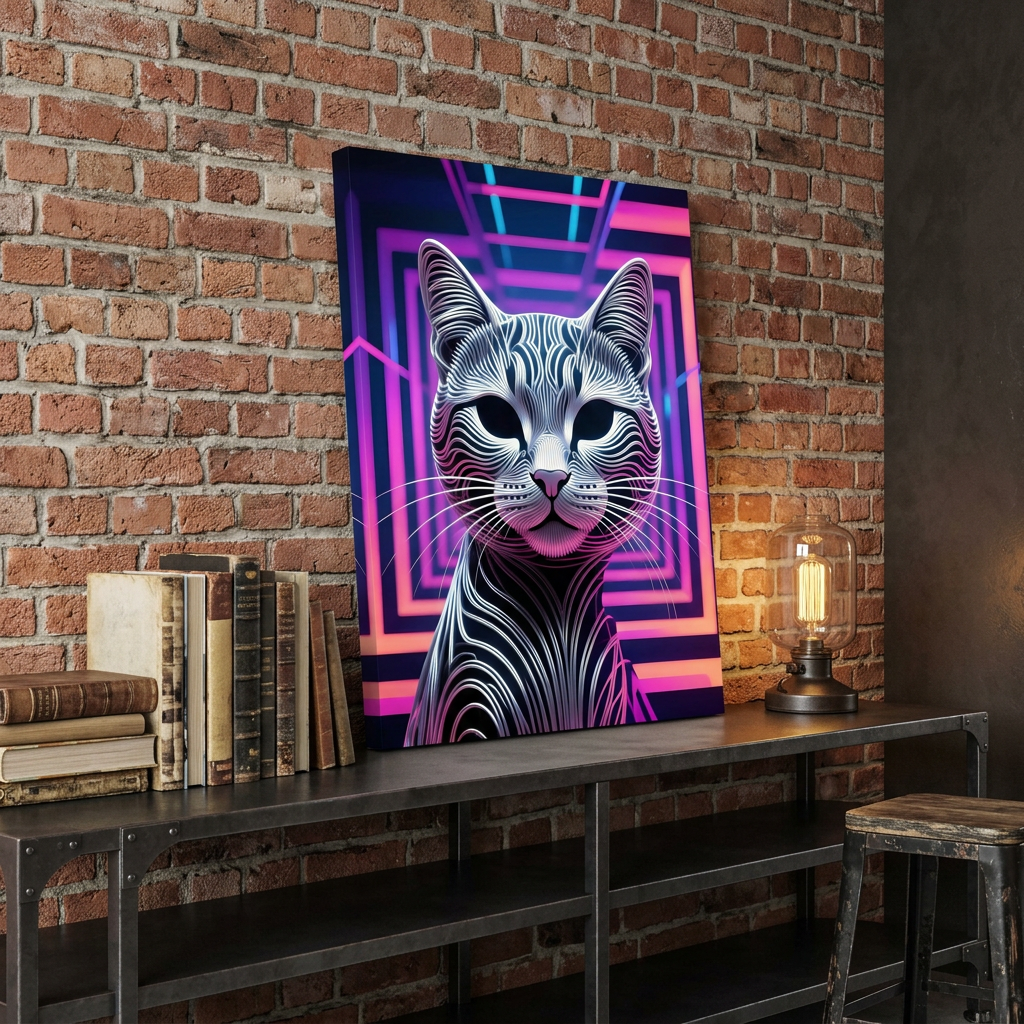 Futuristic Neon Cat în decor industrial