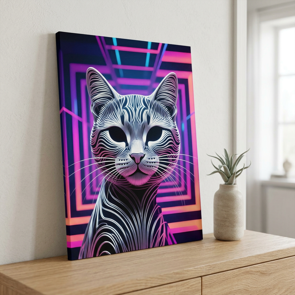 Futuristic Neon Cat în decor scandinav