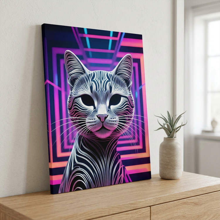 Futuristic Neon Cat în decor scandinav