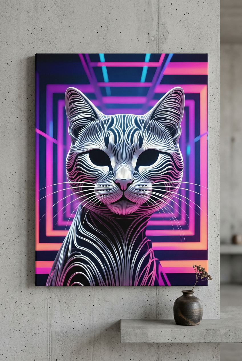 Futuristic Neon Cat în prim-plan