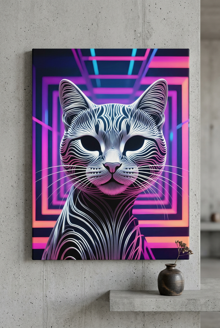 Futuristic Neon Cat în prim-plan