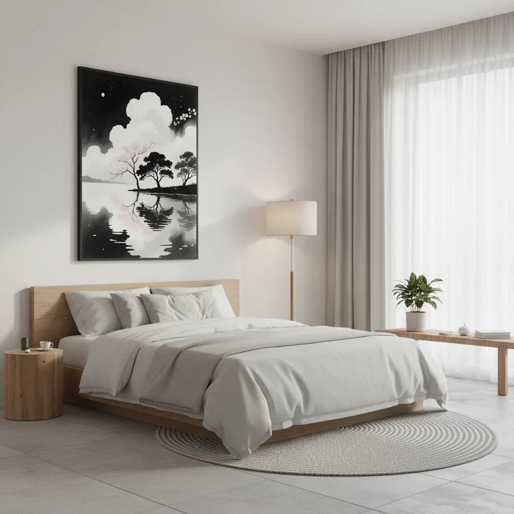 Moon Lake with Cherry Blossoms - Esmonbijouart 