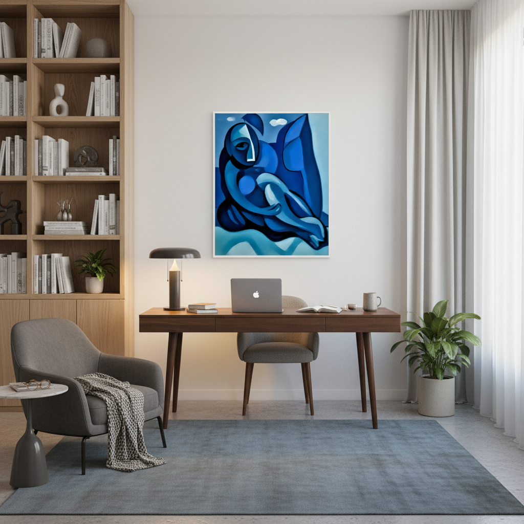 Abstract Blue Figure - Home Office Mockup