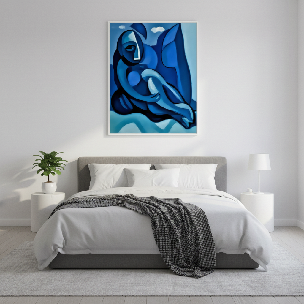 Abstract Blue Figure - Bedroom Mockup