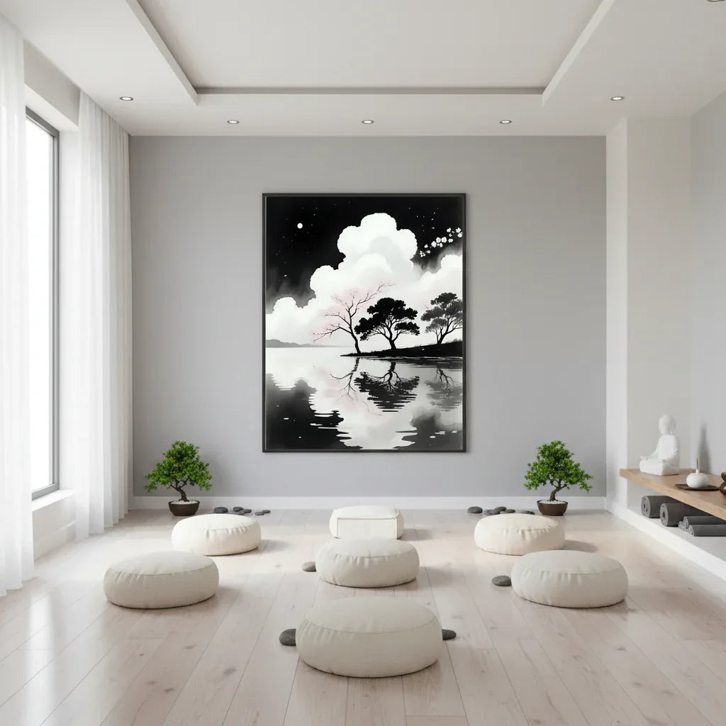 Moon Lake with Cherry Blossoms - Esmonbijouart 