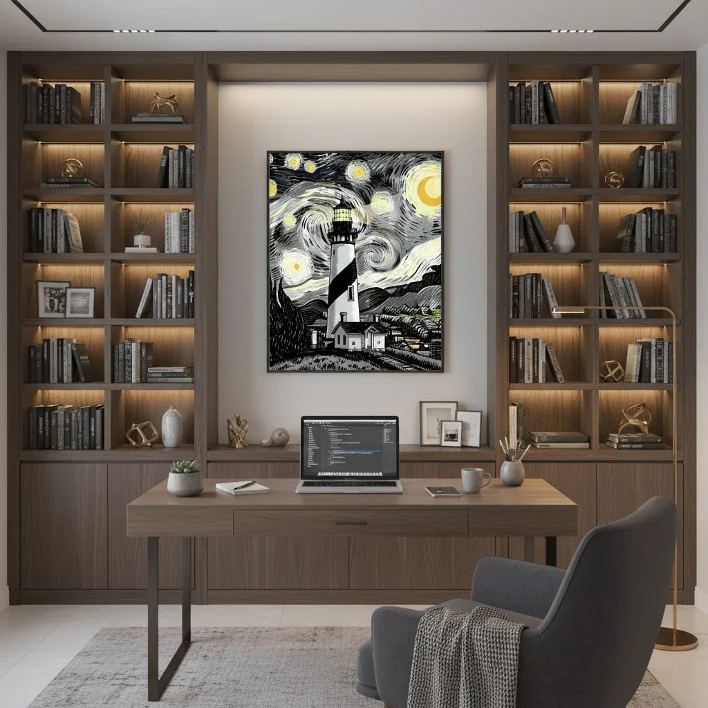 Lighthouse Under Starry Sky - Esmonbijouart 