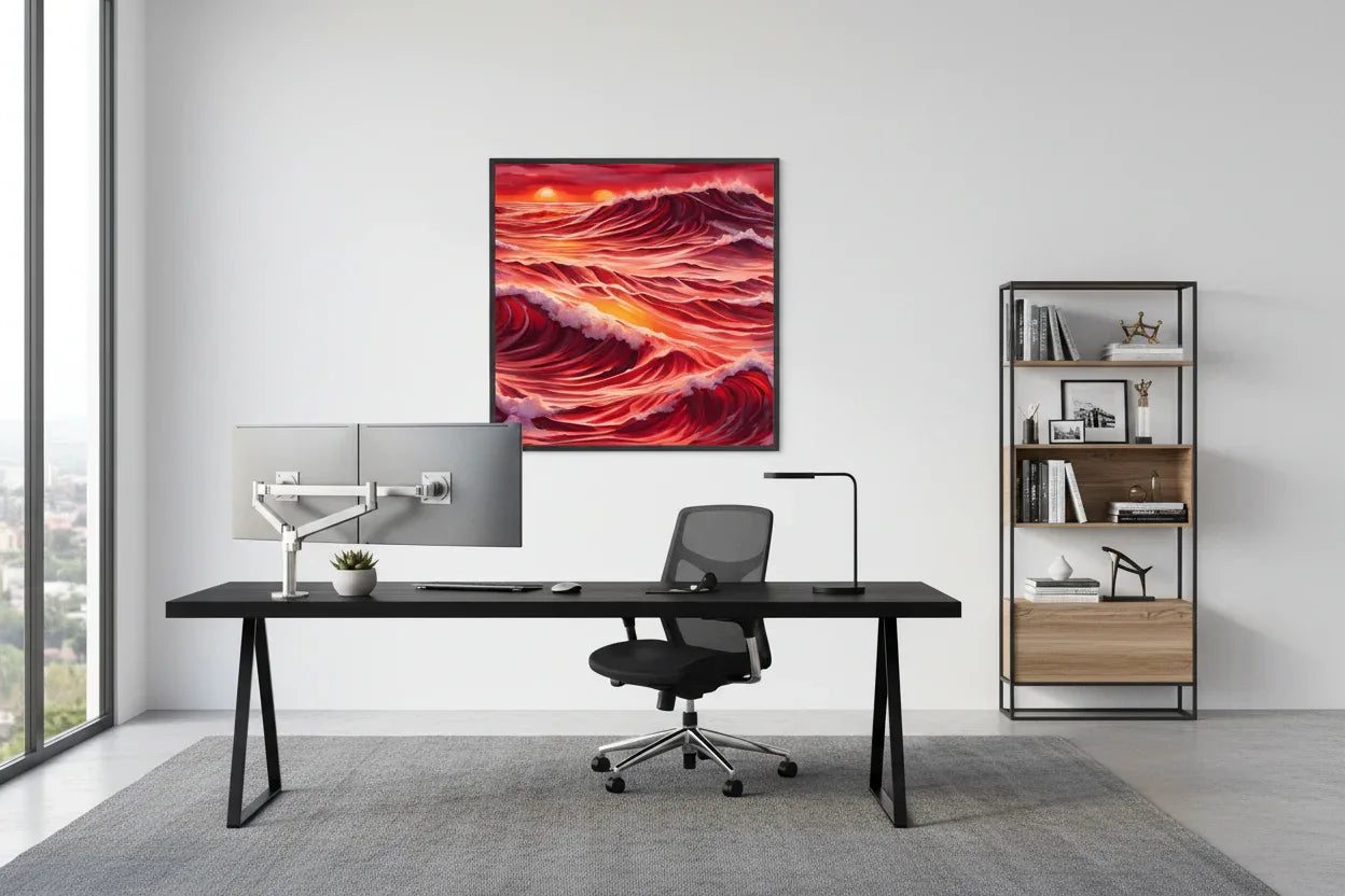 Fiery Ocean Wawes at Sunset - Esmonbijouart 