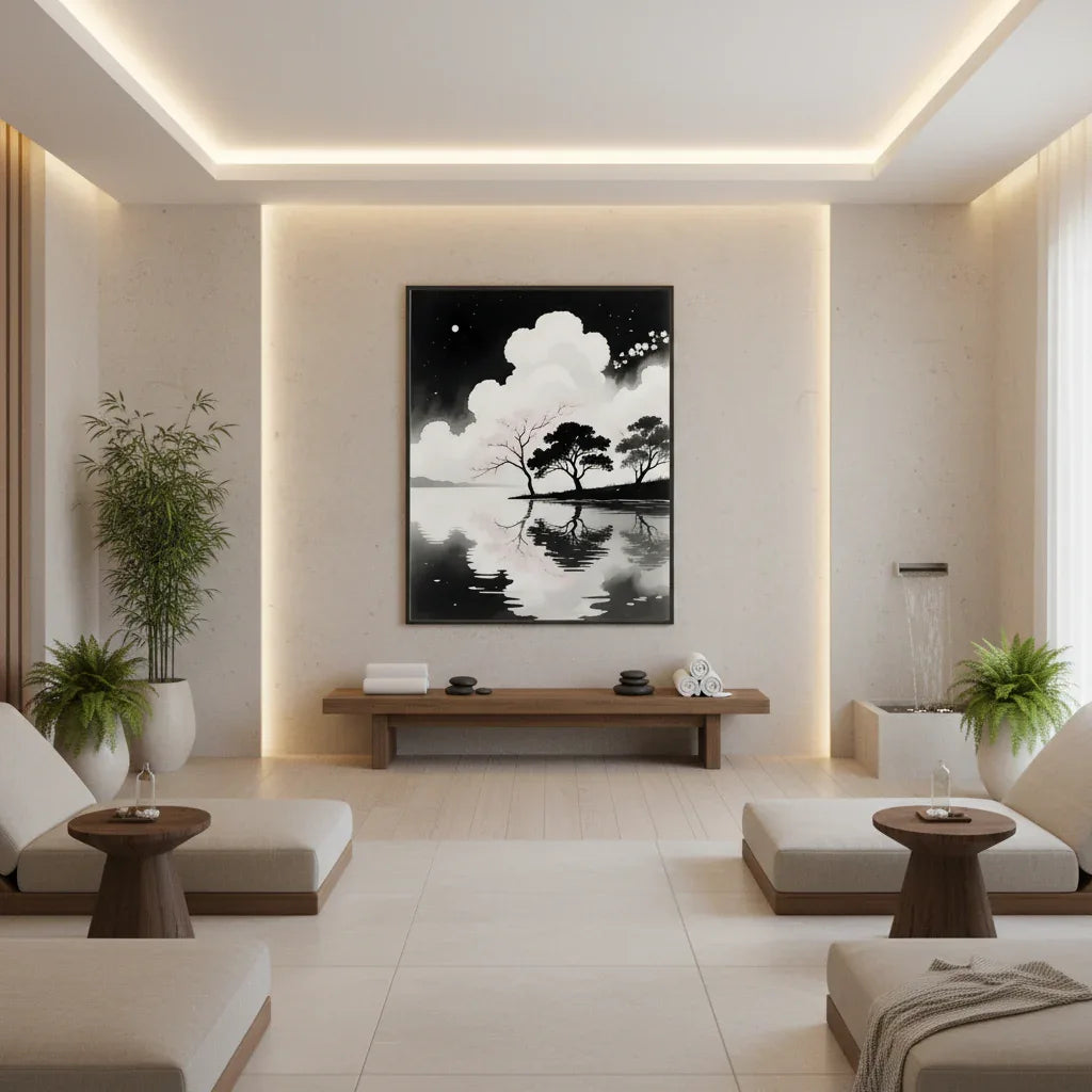 Moon Lake with Cherry Blossoms - Esmonbijouart 