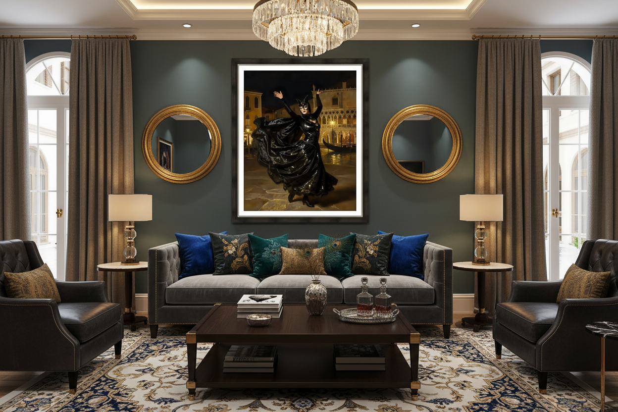 Elegant Masquerade In Venice - Sophisticated Living Room Mockup