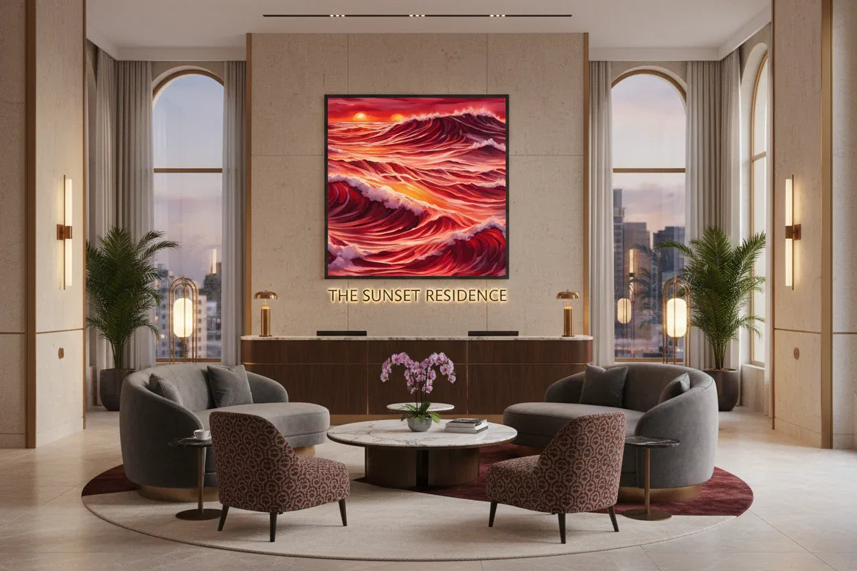 Fiery Ocean Wawes at Sunset - Esmonbijouart 