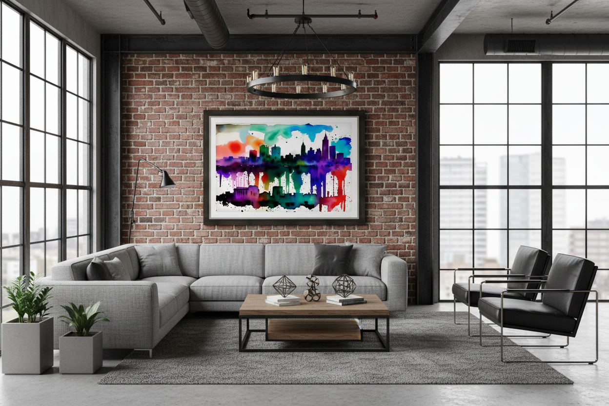 Vibrant Watercolor Cityscape - Urban Loft Mockup