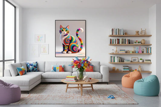 Colorful Cat with Swirls - Esmonbijouart 