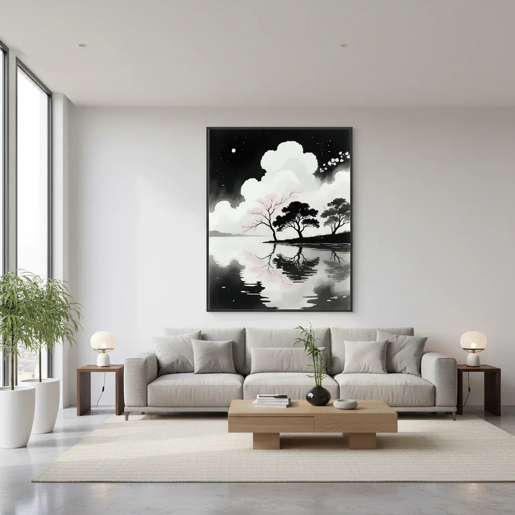 Moon Lake with Cherry Blossoms - Esmonbijouart 