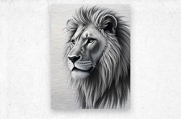 Lion portrait print, monochrome close-up of lion face and eyes