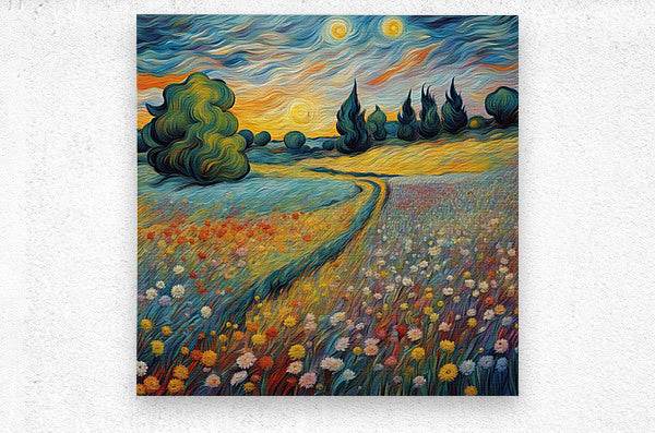 Square landscape wall art featuring a winding path bordered by blooming wildflowers