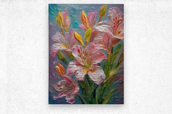 Floral square art print showing pink and white blossoms with yellow accents