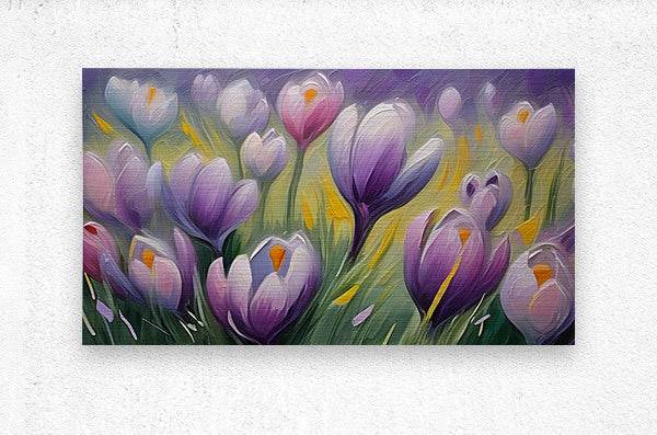 Tulip floral wall art print with purple and pink blooms and soft yellow details