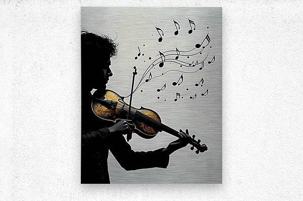 Silhouette violinist canvas print with musical notes