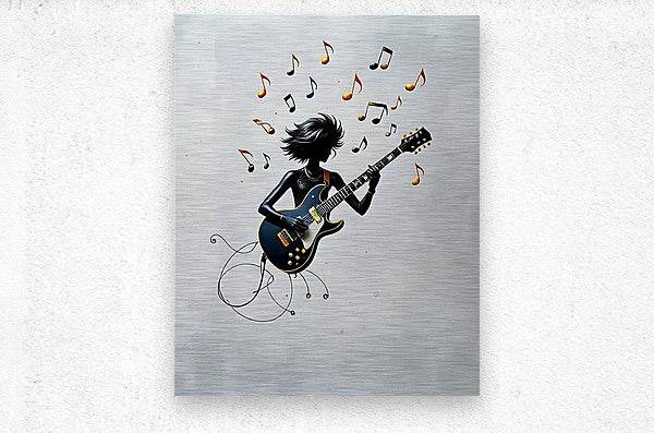 Square rock guitarist wall art with electric guitar and floating music notes