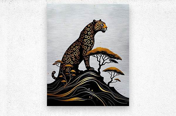 Square artwork featuring a stylized jaguar on black waves with gold highlights
