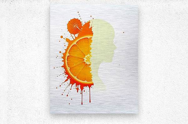 Textured canvas print with orange citrus profile silhouette and pale yellow head outline