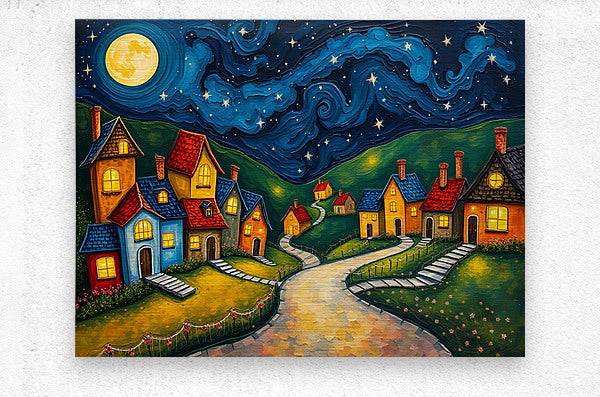Dreamlike Village 4 - Post-Impressionist-Folk-Art-Nocturnal-Magical - Esmonbijouart 