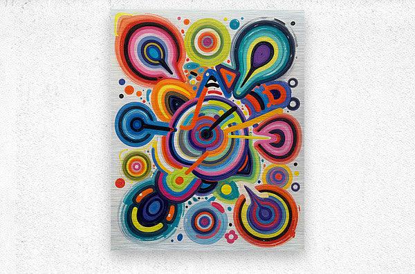 Unframed print with multicolor circular swirl pattern in a white-bordered square